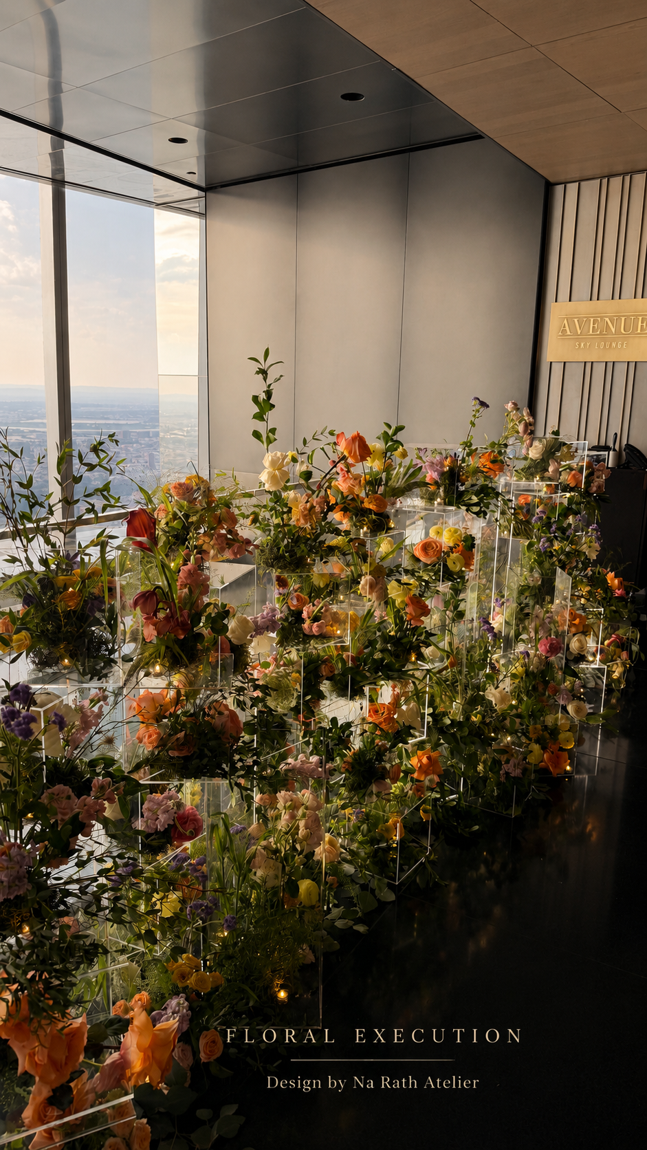 Floral execution — sunset sky lounge installation
