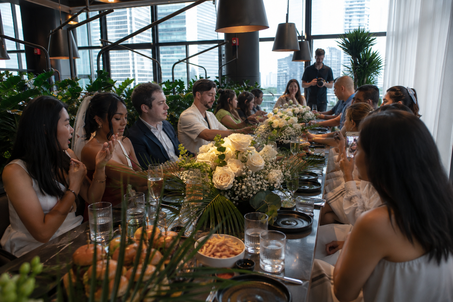 Floral arrangement on a fine dining tablescape