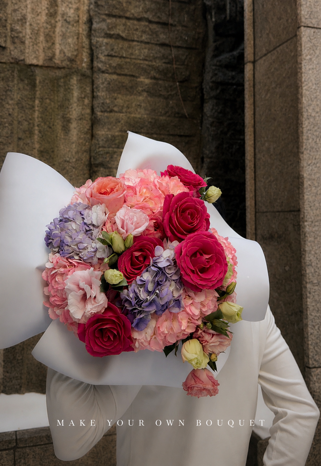 Make your own bouquet — sculptural pink and lavender arrangement